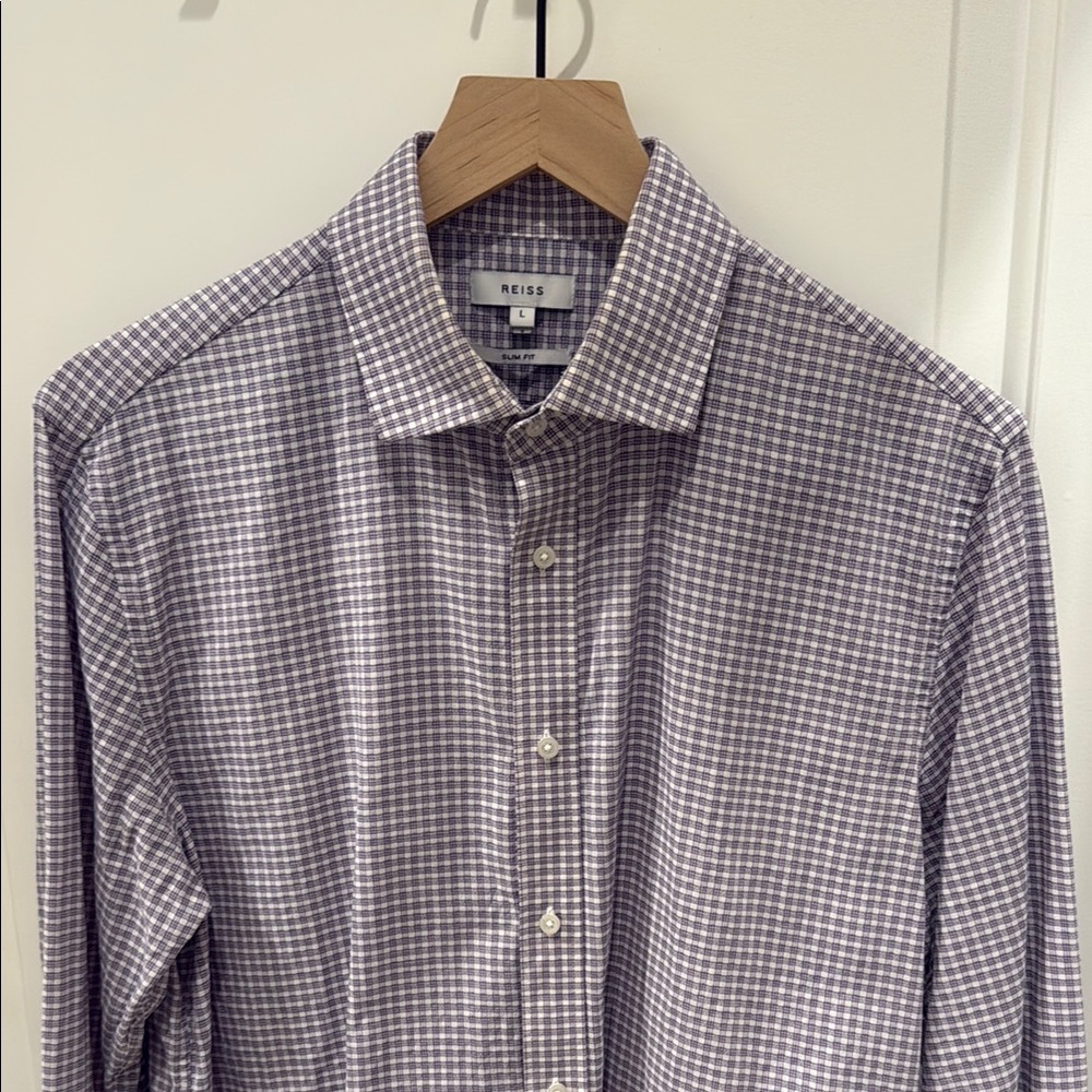 Reiss Checkered Men's Shirt - Lilac/Light Purple (Large & Slim Fit) - Picture 2 of 4